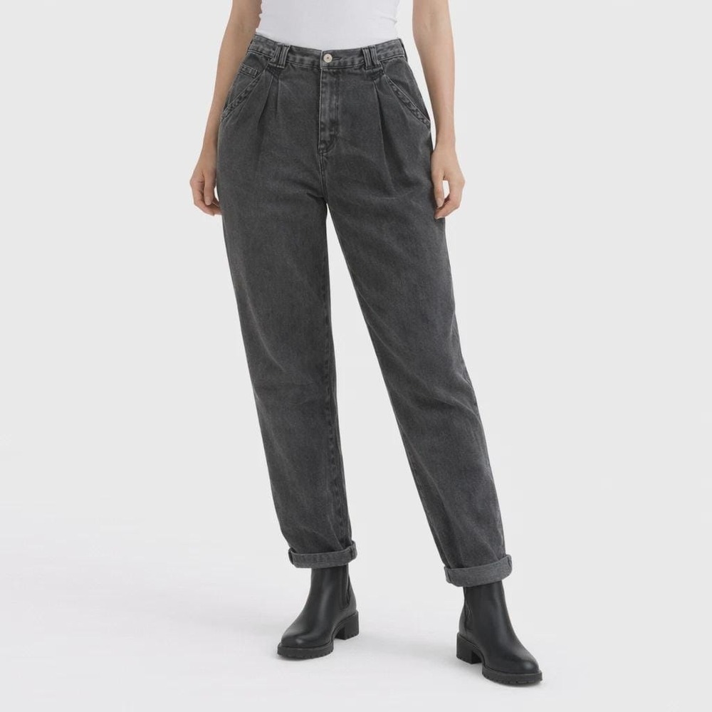 80s Vintage Bonjour Pleated Denim Jeans Women Size 4 Charcoal Wash Tapered Ankle